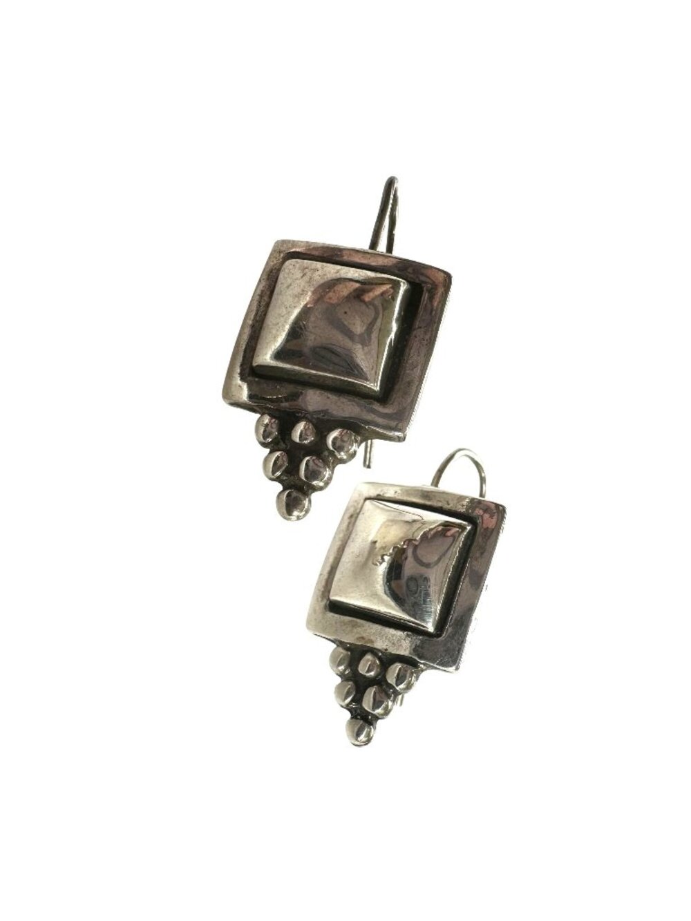 Square Sterling Silver Dangle Earrings With Unique Grape Cluster Design